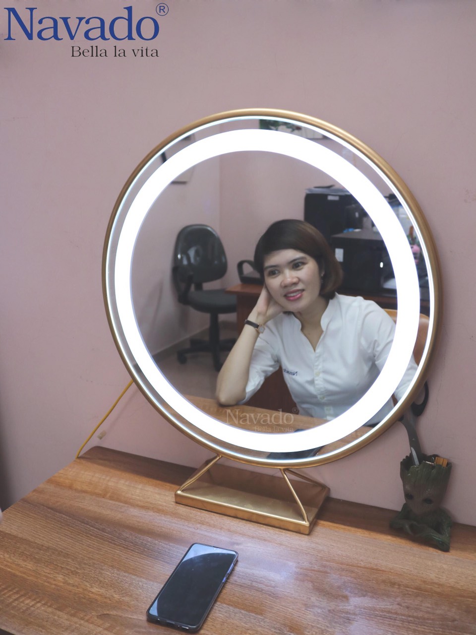 Gương gỗ để bàn cute, gương gỗ trang điểm Hàn Quốc siêu xinh - SP004016