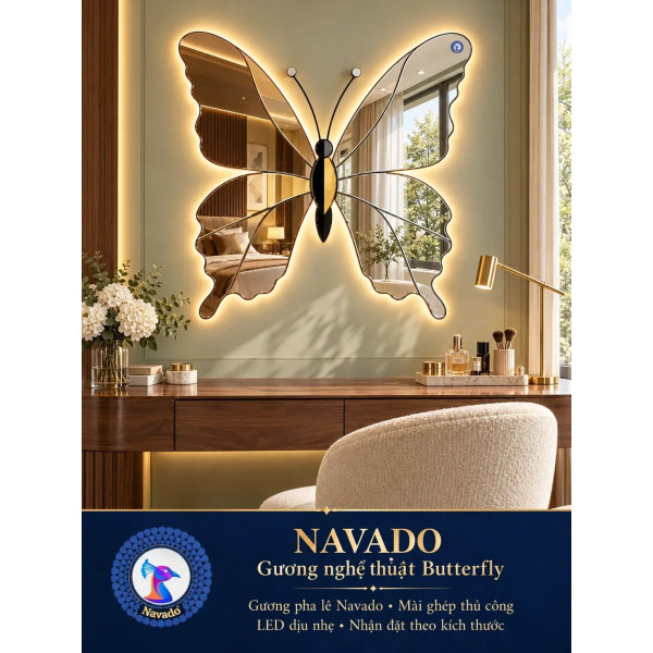 Gương bàn trang điểm Butterfly NAVADO ghép thủ công LED