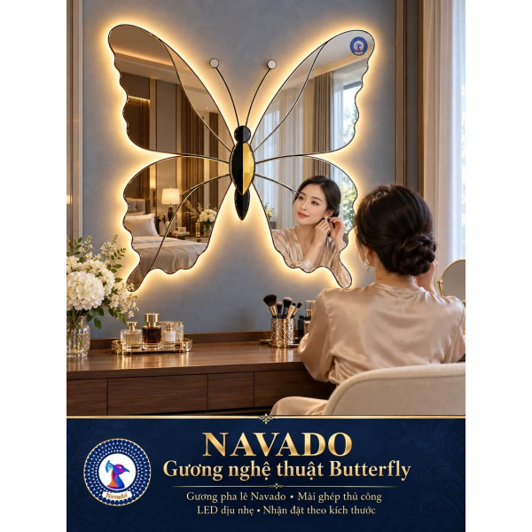 Gương bàn trang điểm Butterfly NAVADO ghép thủ công LED