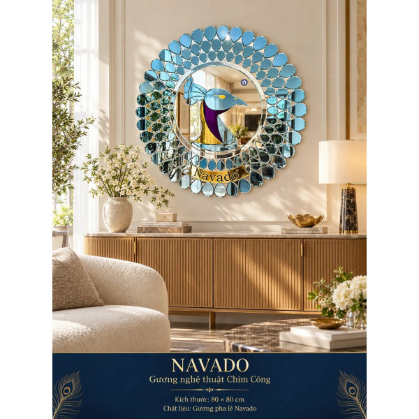 Gương nghệ thuật Chim Công 80 NAVADO phòng khách
