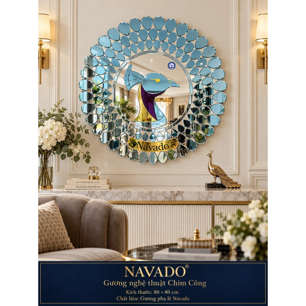 Gương nghệ thuật Chim Công 80 NAVADO phòng khách