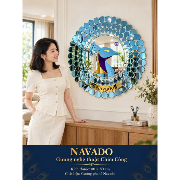 Gương nghệ thuật Chim Công 80 NAVADO phòng khách