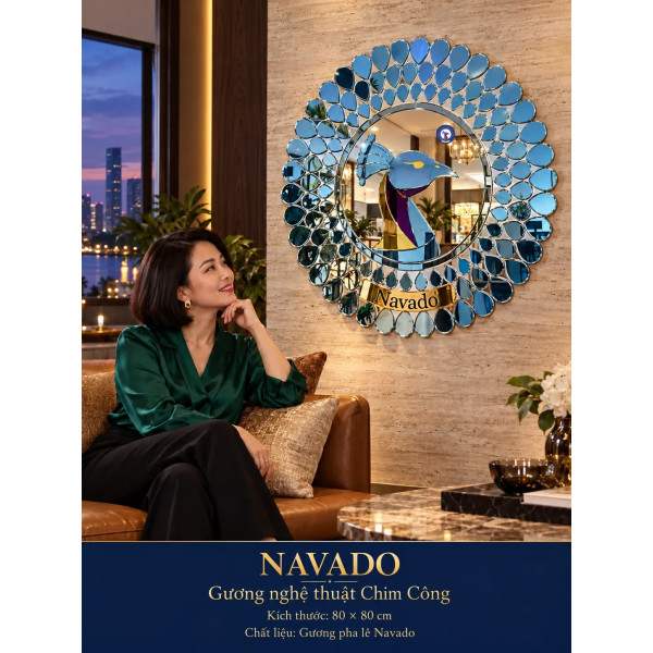 Gương nghệ thuật Chim Công 80 NAVADO phòng khách