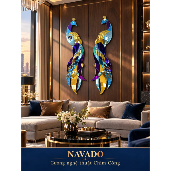 Gương nghệ thuật Chim Công đôi NAVADO phòng khách