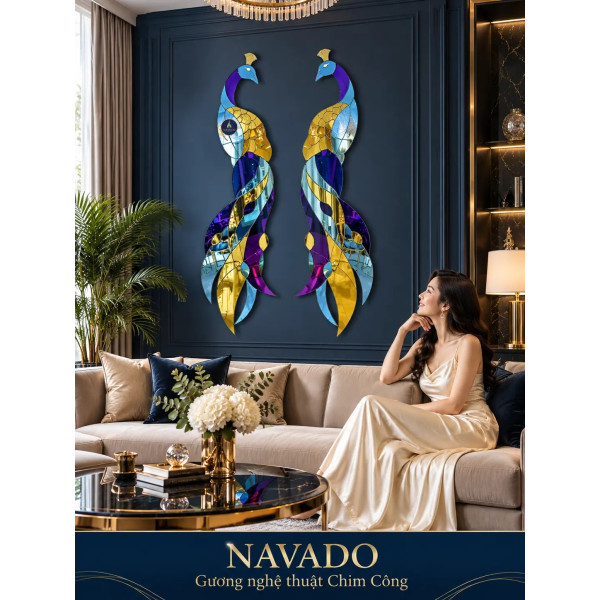 Gương nghệ thuật Chim Công đôi NAVADO phòng khách