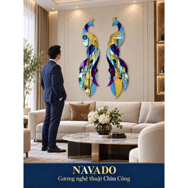 Gương nghệ thuật Chim Công đôi NAVADO phòng khách