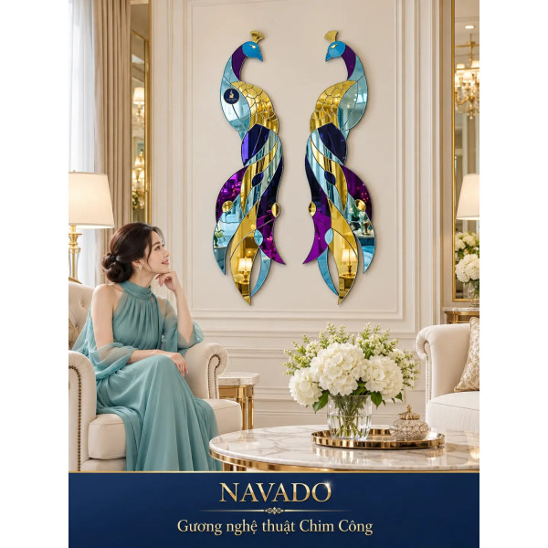 Gương nghệ thuật Chim Công đôi NAVADO phòng khách