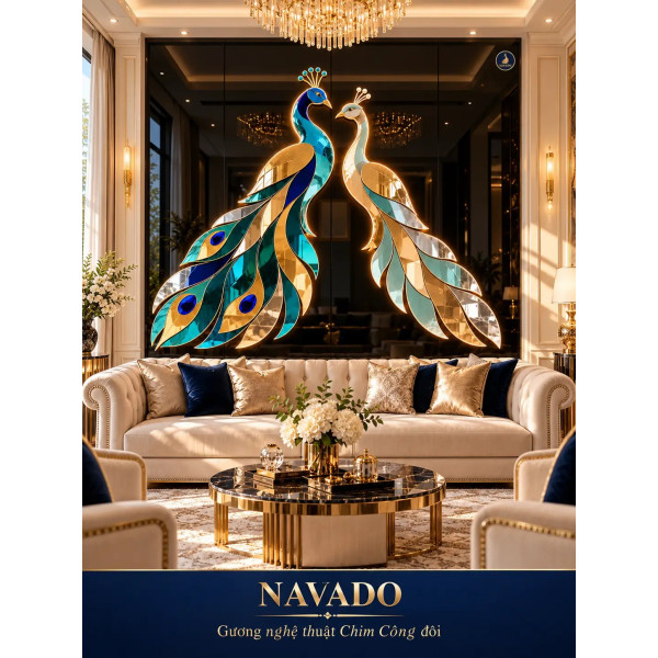 Gương nghệ thuật Chim Công Hạnh Phúc NAVADO phòng khách
