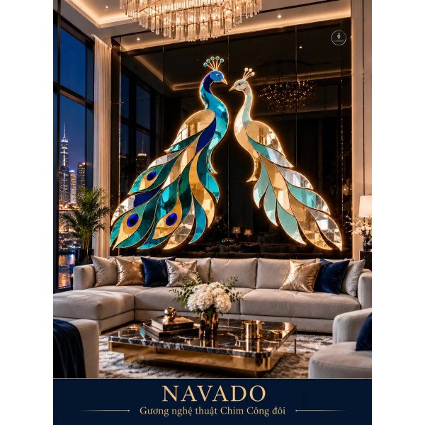 Gương nghệ thuật Chim Công Hạnh Phúc NAVADO phòng khách