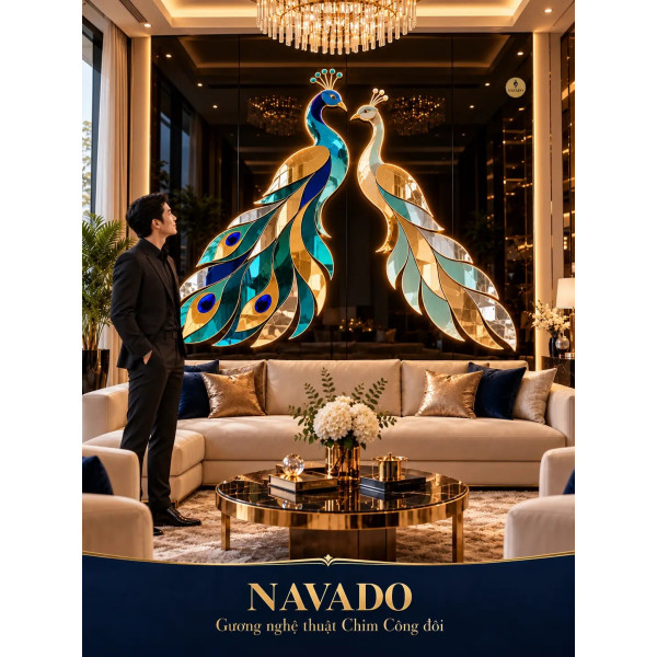 Gương nghệ thuật Chim Công Hạnh Phúc NAVADO phòng khách
