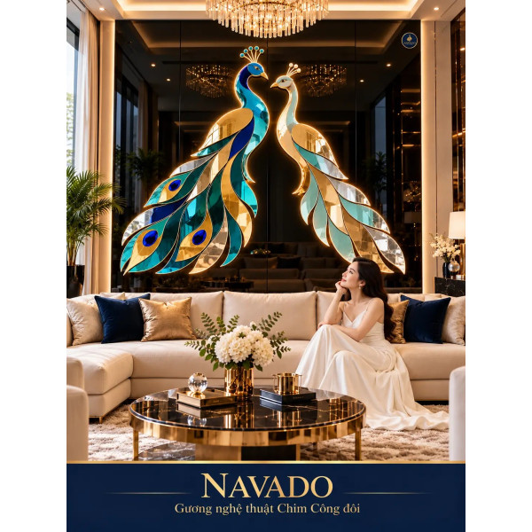Gương nghệ thuật Chim Công Hạnh Phúc NAVADO phòng khách