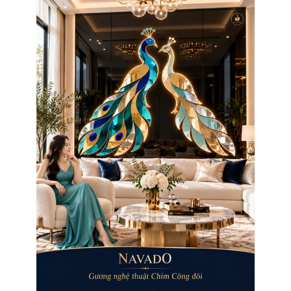 Gương nghệ thuật Chim Công Hạnh Phúc NAVADO phòng khách