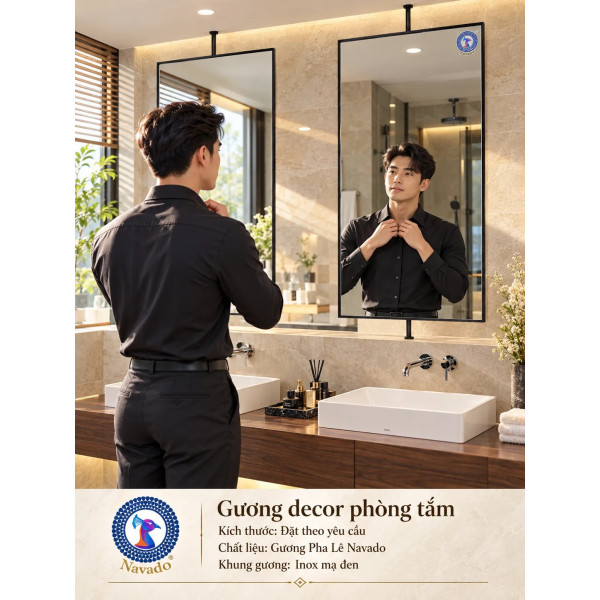 Gương phòng tắm khung inox mạ đen NAVADO