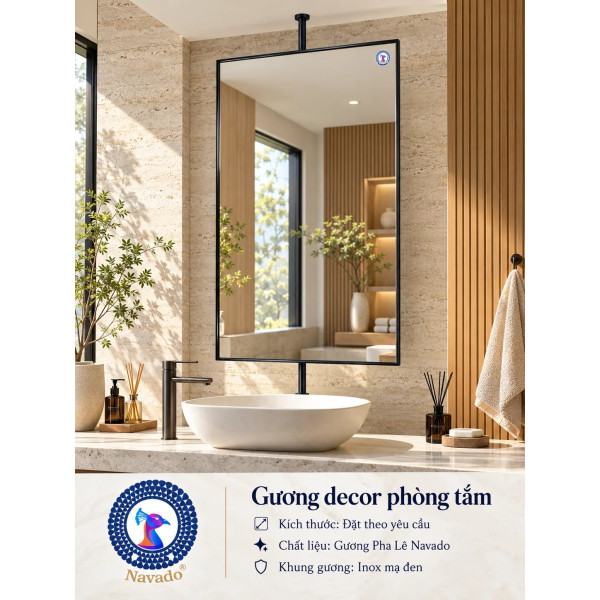 Gương phòng tắm khung inox mạ đen NAVADO