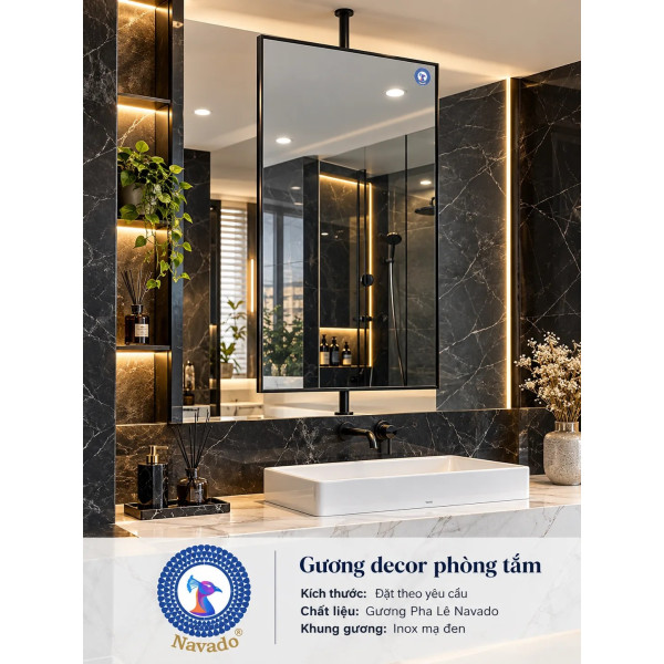 Gương phòng tắm khung inox mạ đen NAVADO