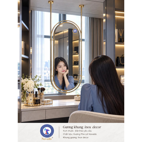 Gương bàn trang điểm khung inox decor NAVADO