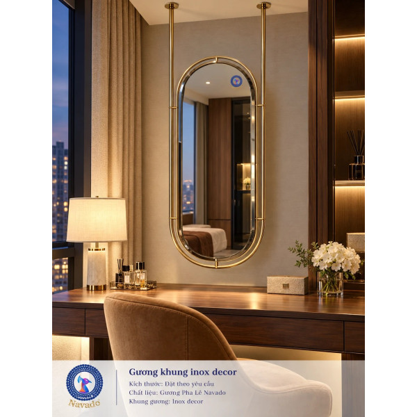 Gương bàn trang điểm khung inox decor NAVADO