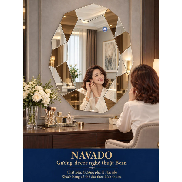 Gương bàn trang điểm Bern NAVADO viền kính trà