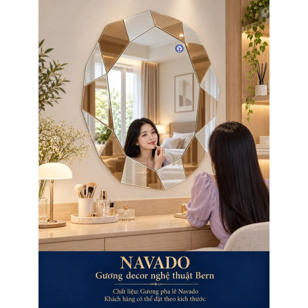 Gương bàn trang điểm Bern NAVADO viền kính trà