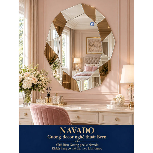 Gương bàn trang điểm Bern NAVADO viền kính trà