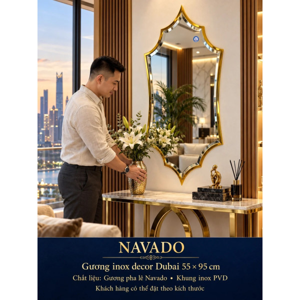 Gương trang trí khung inox Dubai NAVADO phòng khách