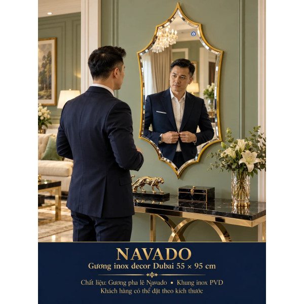 Gương trang trí khung inox Dubai NAVADO phòng khách