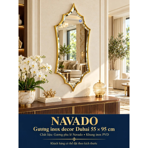 Gương trang trí khung inox Dubai NAVADO phòng khách