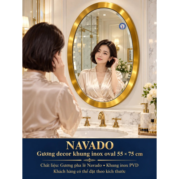 Gương phòng tắm inox vàng oval NAVADO 55 x 75 cm