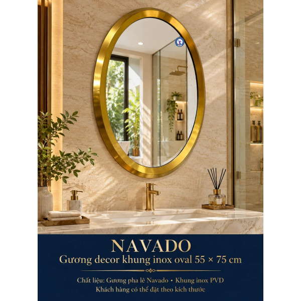 Gương phòng tắm inox vàng oval NAVADO 55 x 75 cm