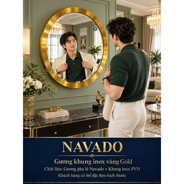Gương trang trí inox vàng tròn NAVADO