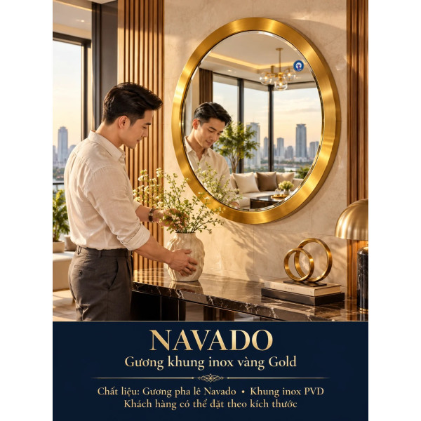 Gương trang trí inox vàng tròn NAVADO
