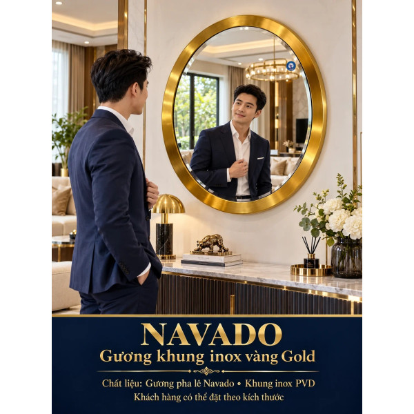 Gương trang trí inox vàng tròn NAVADO