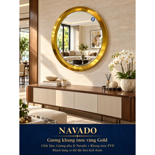 Gương trang trí inox vàng tròn NAVADO