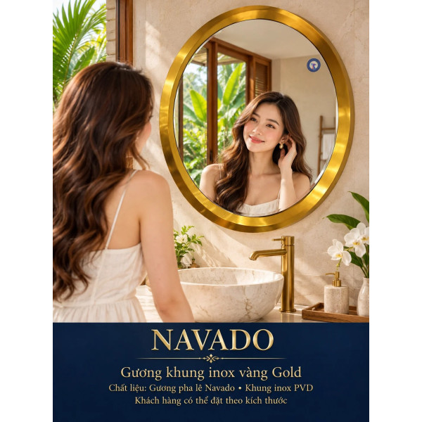 Gương phòng tắm inox vàng tròn NAVADO