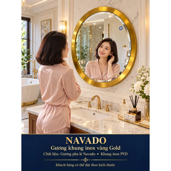 Gương phòng tắm inox vàng tròn NAVADO