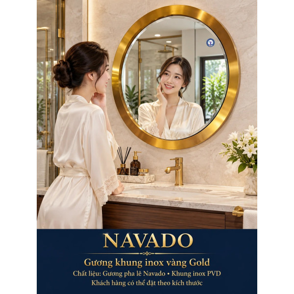 Gương phòng tắm inox vàng tròn NAVADO