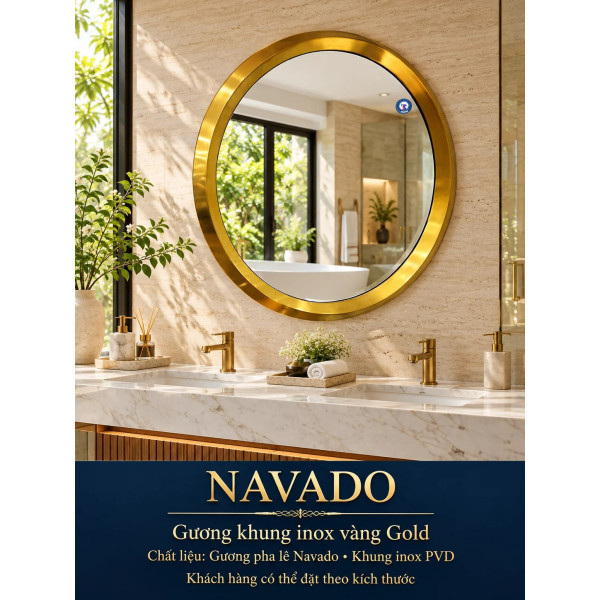 Gương phòng tắm inox vàng tròn NAVADO