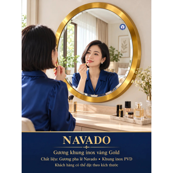 Gương bàn trang điểm inox vàng tròn NAVADO