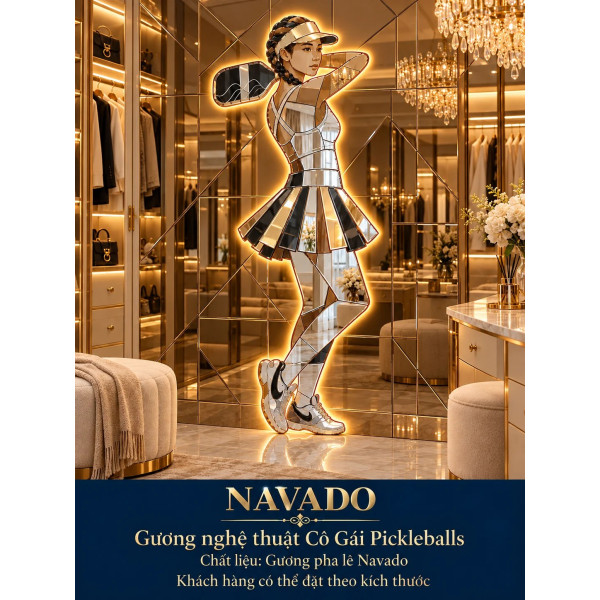 Gương nghệ thuật Cô Gái Pickleball NAVADO nền gương trà