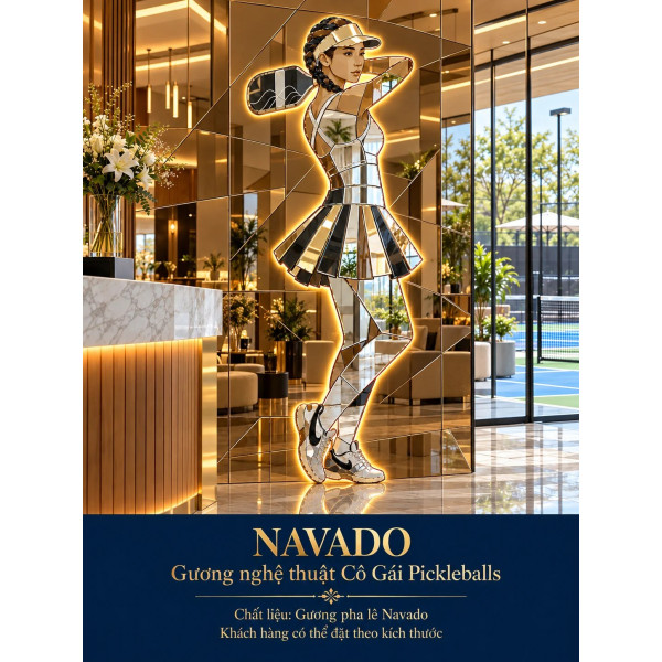 Gương nghệ thuật Cô Gái Pickleball NAVADO nền gương trà