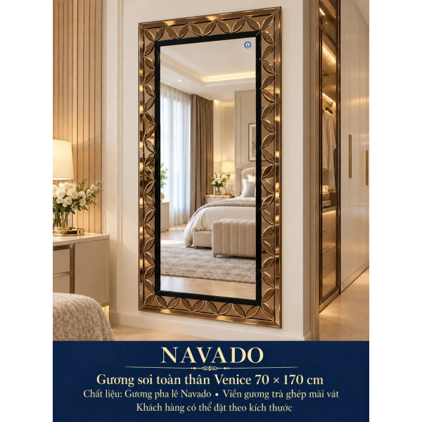 Gương soi toàn thân Venice viền trà NAVADO 70 x 170 cm