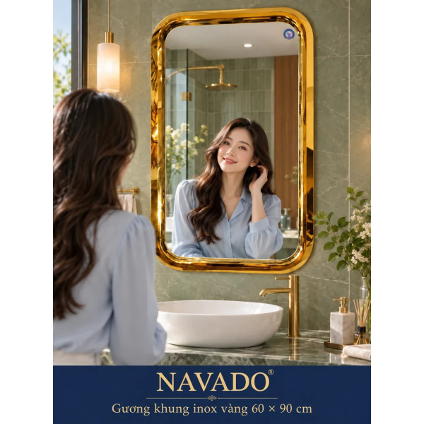 Gương phòng tắm khung inox vàng 60 x 90 cm NAVADO