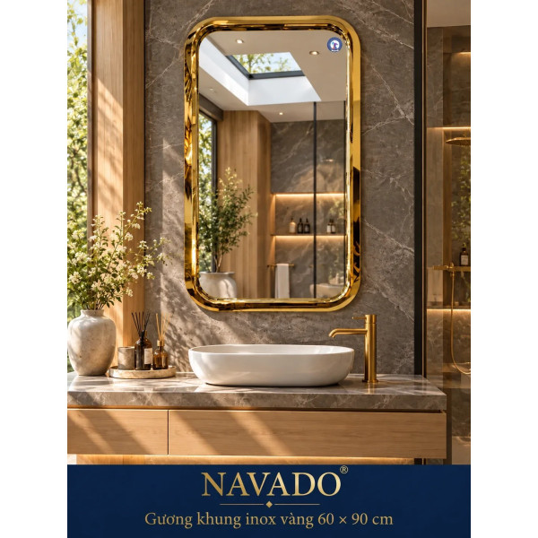 Gương phòng tắm khung inox vàng 60 x 90 cm NAVADO