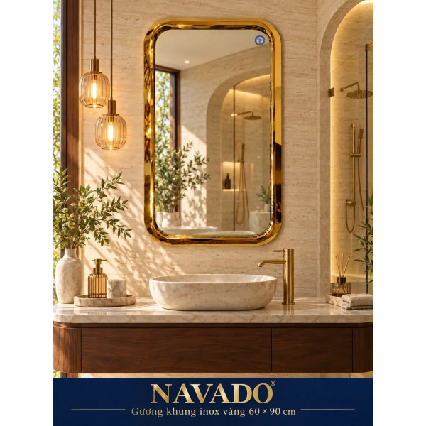 Gương phòng tắm khung inox vàng 60 x 90 cm NAVADO