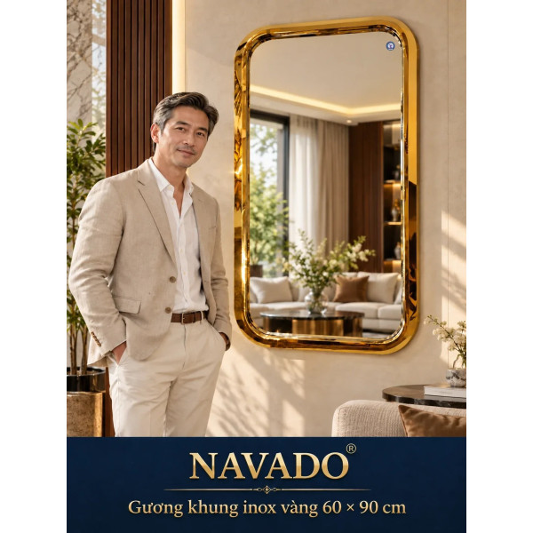 Gương trang trí khung inox vàng 60 x 90 cm NAVADO