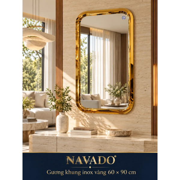 Gương trang trí khung inox vàng 60 x 90 cm NAVADO