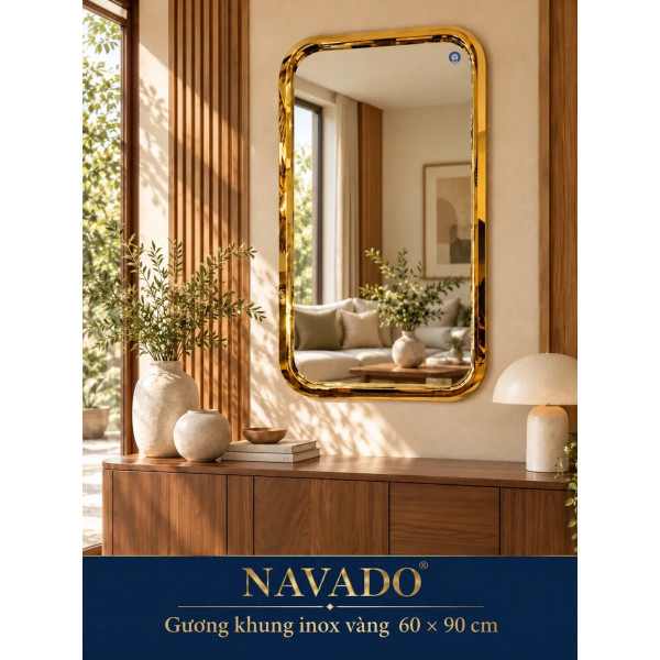 Gương trang trí khung inox vàng 60 x 90 cm NAVADO