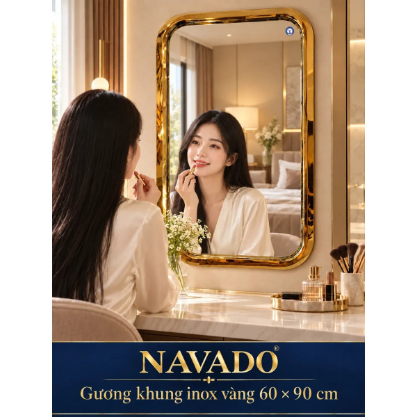 Gương bàn trang điểm khung inox vàng 60 x 90 cm NAVADO