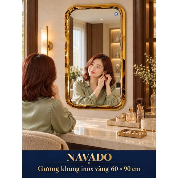 Gương bàn trang điểm khung inox vàng 60 x 90 cm NAVADO