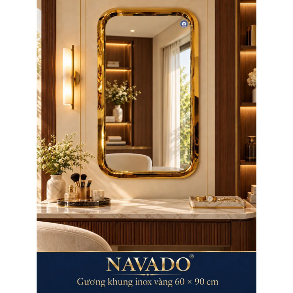 Gương bàn trang điểm khung inox vàng 60 x 90 cm NAVADO